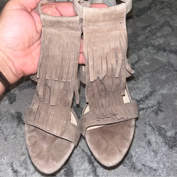INC Sayge Beige Suede Fringe Heels - Picture 4 of 9